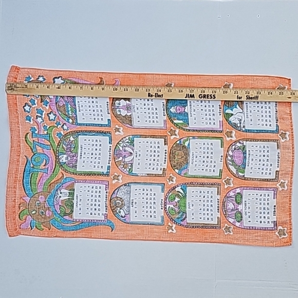 Vintage Rare 1971 Astrology Zodiac Calendar Linen Tea Towel - Picture 8 of 9